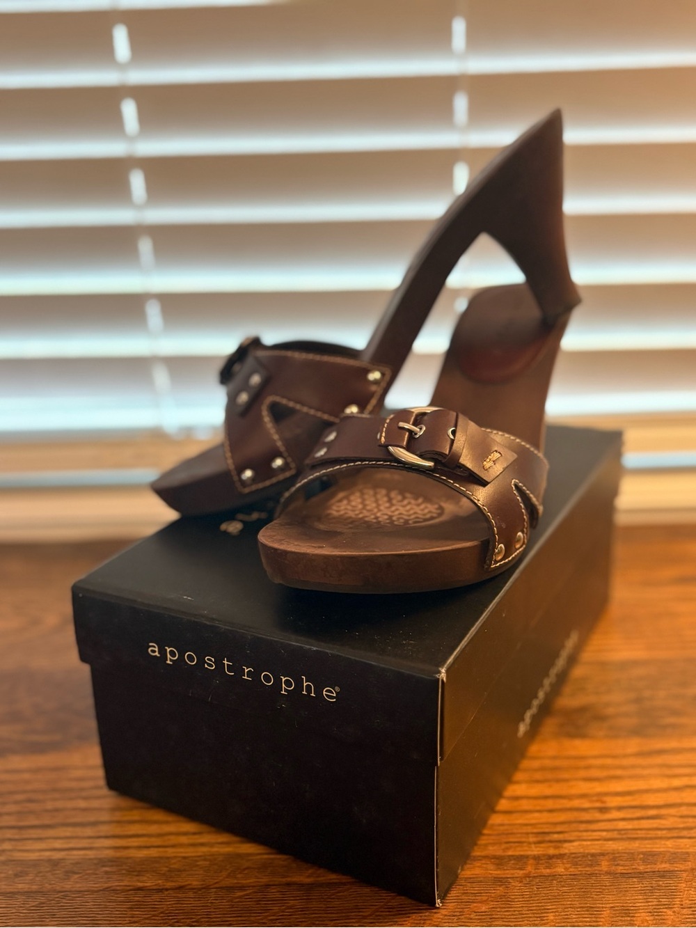 Apostrophe Dark Brown Buckle-Heel Sandals